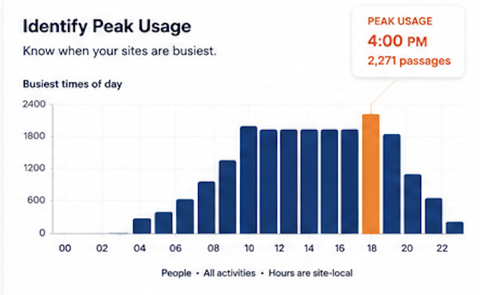 Bar chart of the busiest times of day with a 4 PM peak